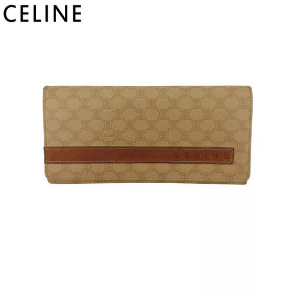 CELINE Long Wallet Macadam Beige PVC x Leather Authentic Used